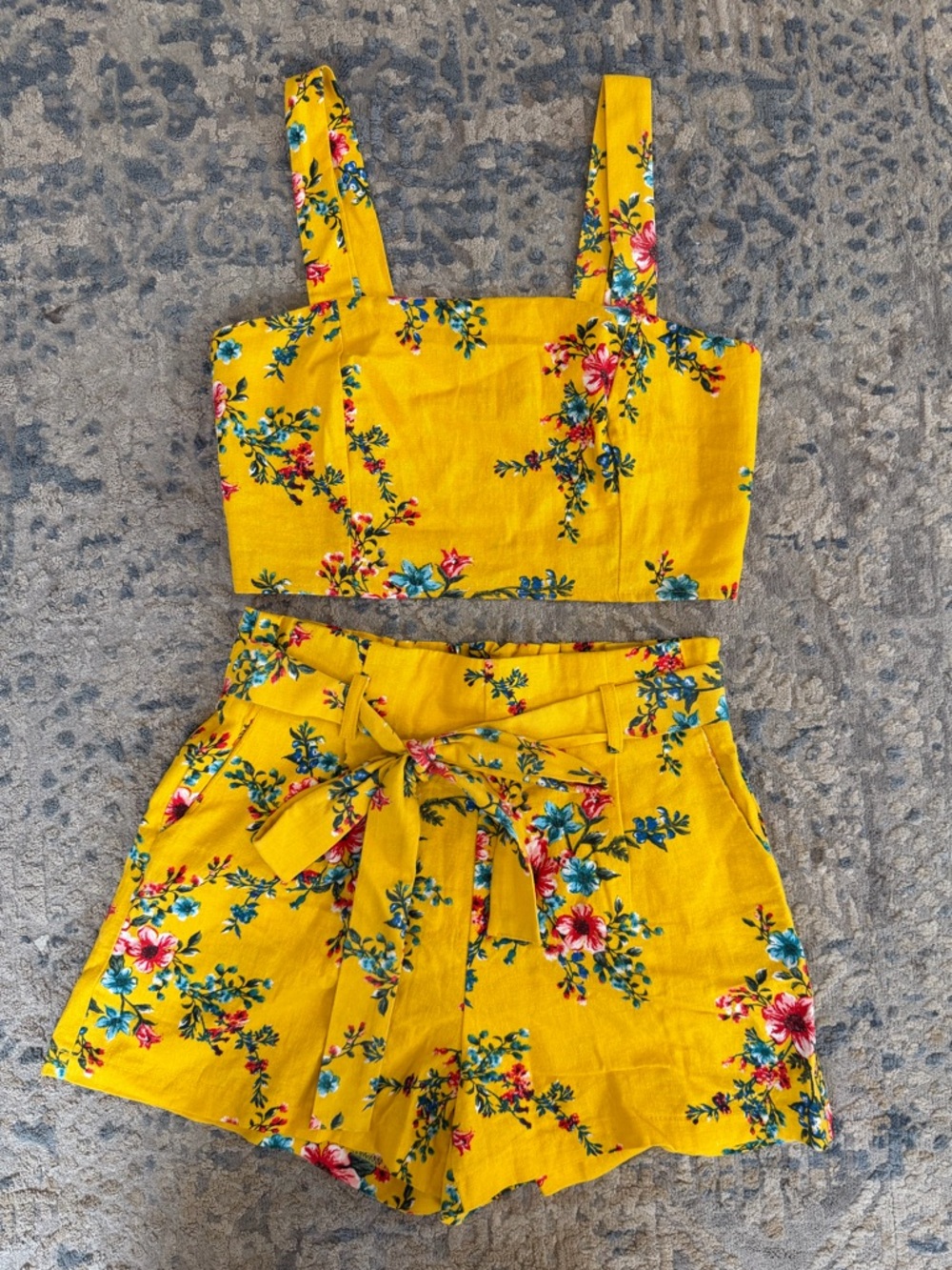 Potter's Pot Yellow Floral Crop Top & Tie-Waist Shorts Set